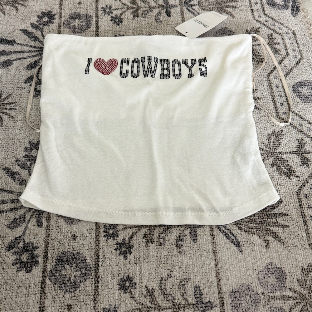 Forever 21 White 'I Love Cowboys' Tube Top *NWT*